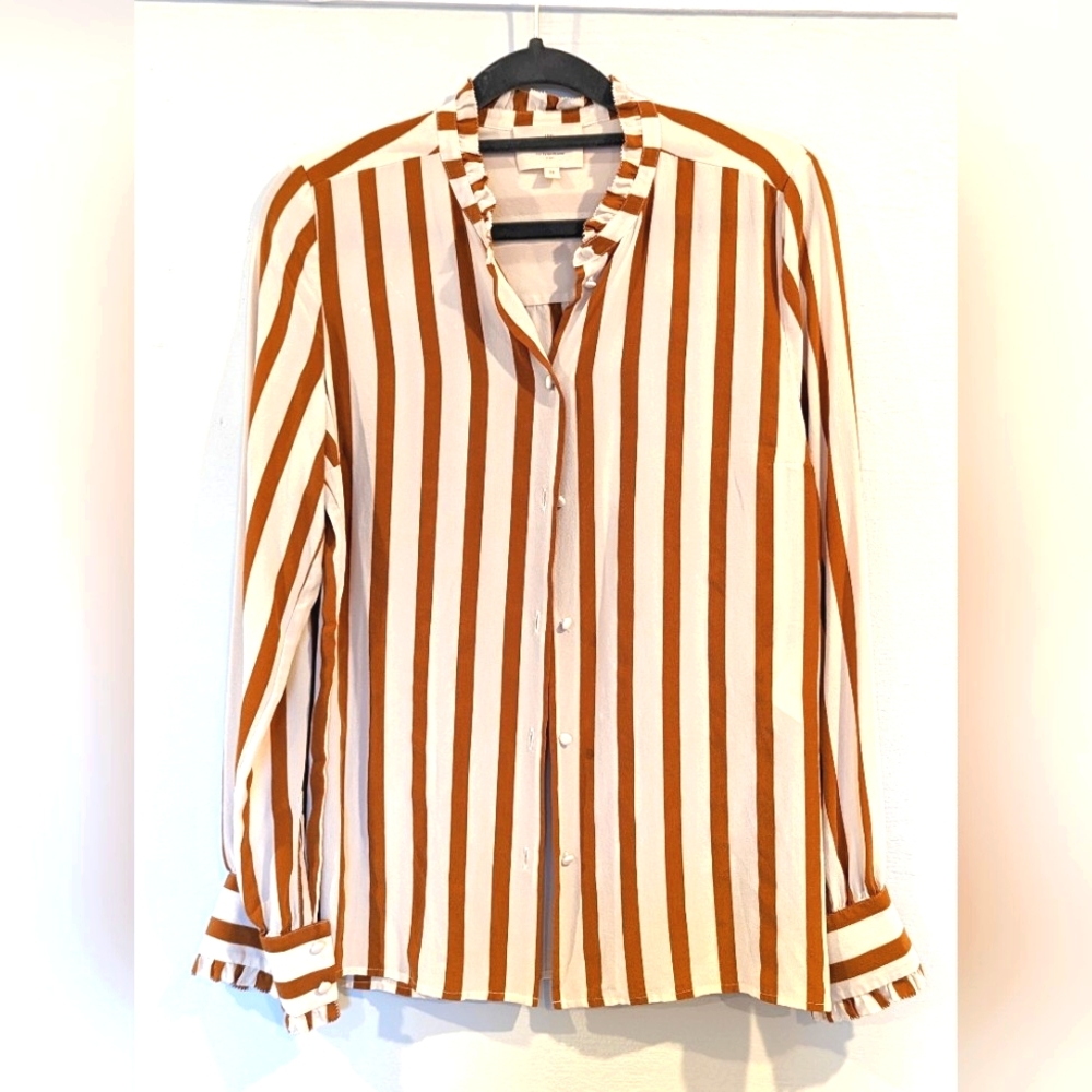 SEZANE Cuzco Brown/Ivory Striped Silk Shirt 36 S